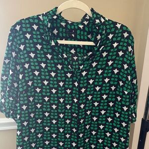 Ann Taylor Black Green White Printed Short-Sleeve Blouse